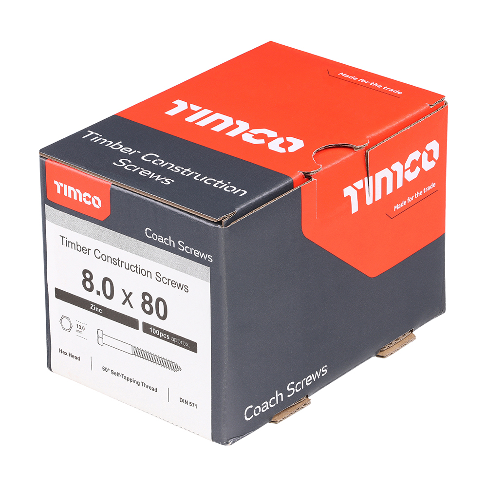 Coach Screws - Hex - Zinc - 8.0 x 80