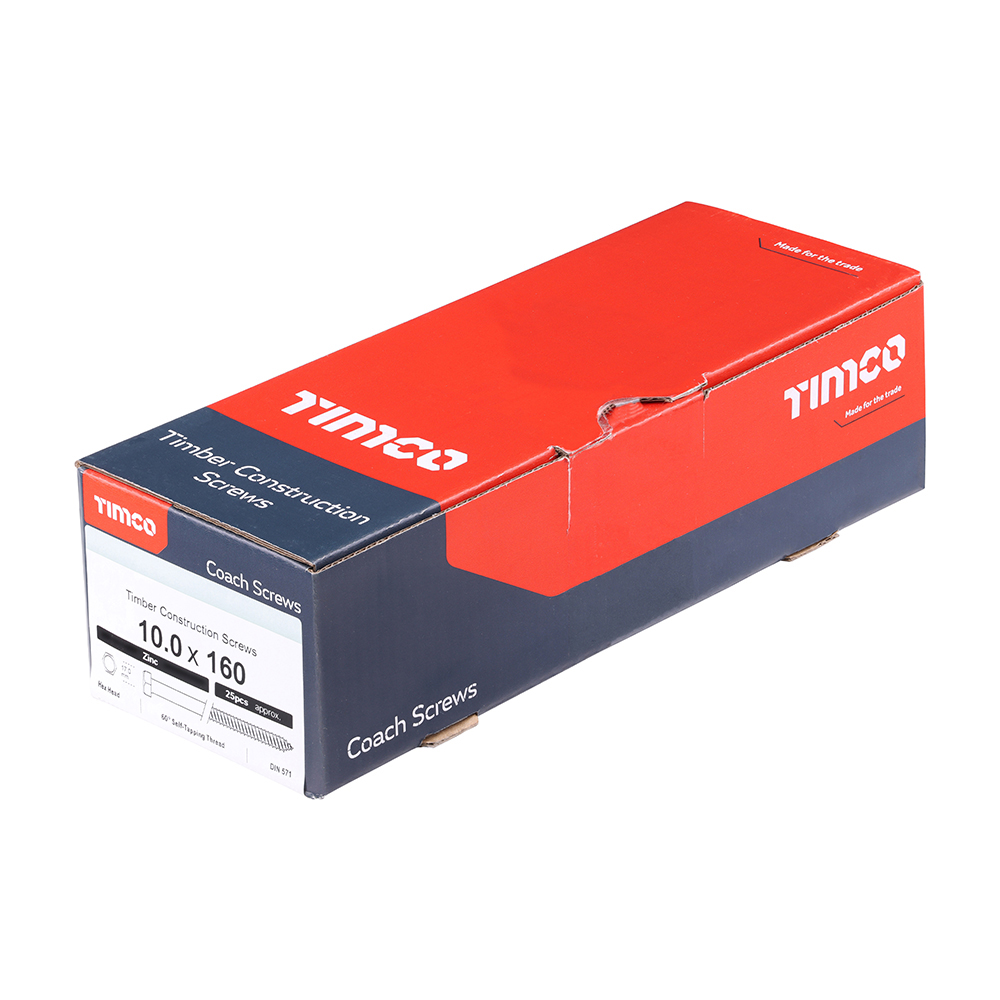10160CSC_w2 Coach Screws - Hex - Zinc - 10.0 x 160 - Box