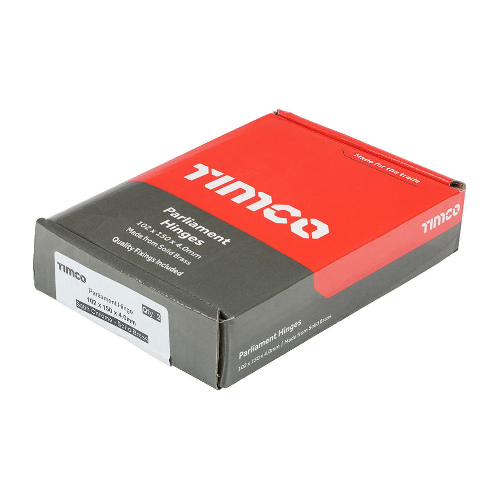 Parliament Hinges - Solid Brass - Satin Chrome 102 x 150