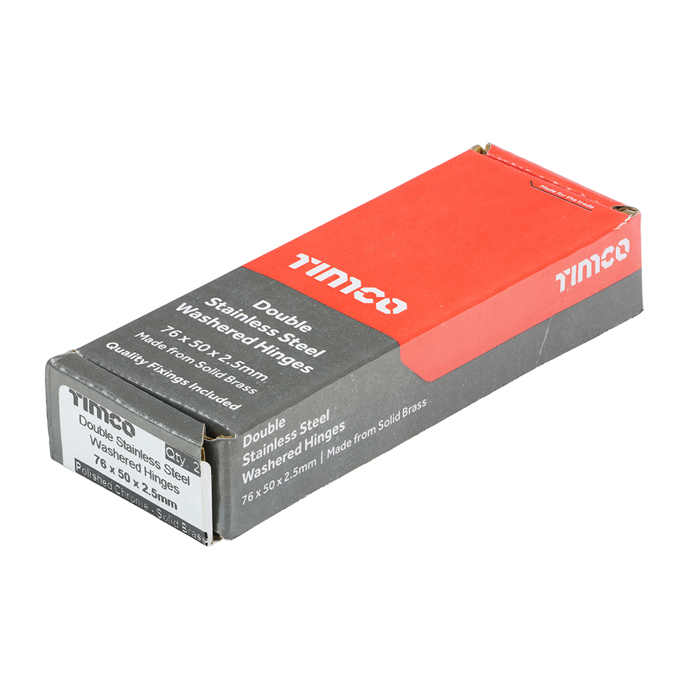 Double Stainless Steel Washered Hinges - Solid Brass - Polished Chrome 76 x 50