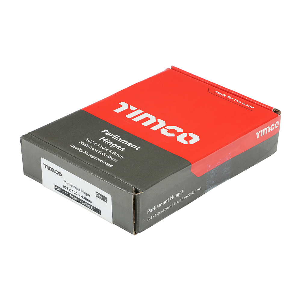 Parliament Hinges - Solid Brass - Polished Brass 102 x 150