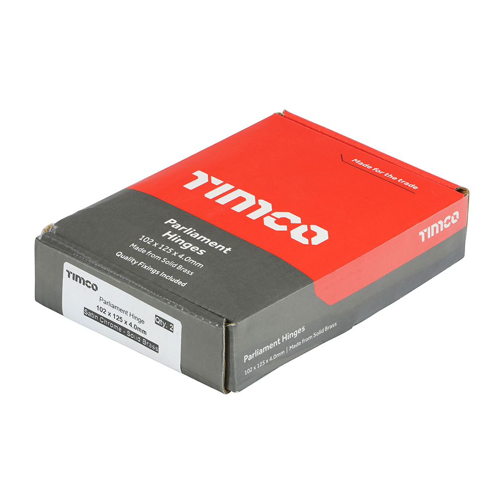 Parliament Hinges - Solid Brass - Satin Chrome 102 x 125