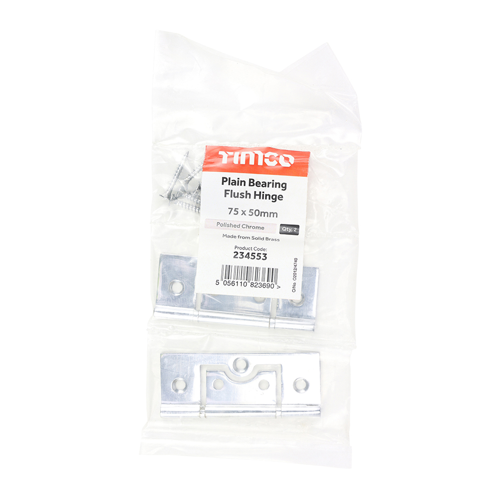 Plain Bearing Flush Hinges - Solid Brass - Polished Chrome - packet