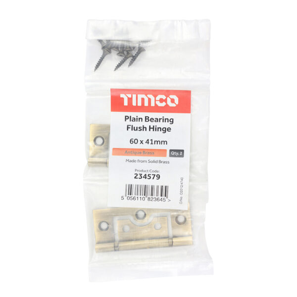 Timco Plain Bearing Flush Hinge - Solid Brass - Antique Brass - 60 x 41 ...