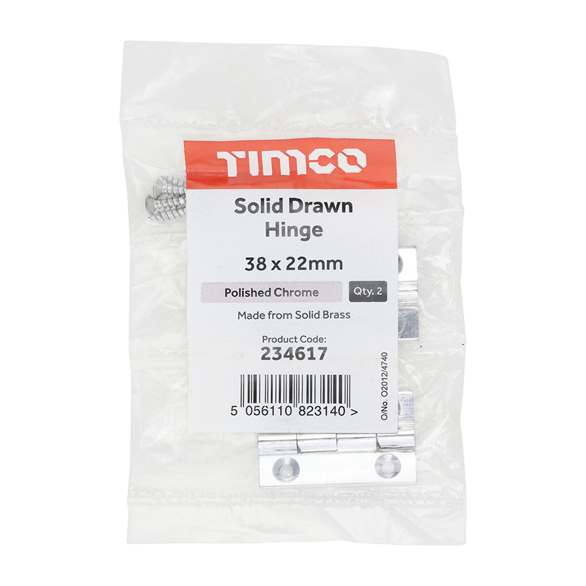 Solid Drawn Hinge - Solid Brass - Polished Chrome 38 x 22 - In Packet