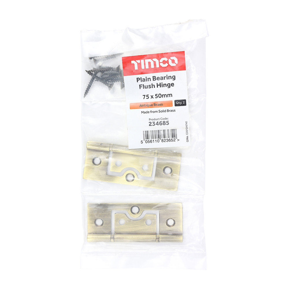Plain Bearing Flush Hinges - Solid Brass - Antique Brass - packet