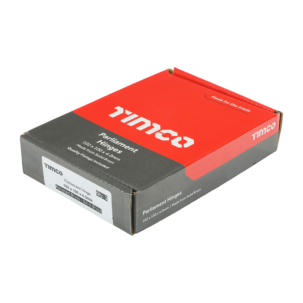 Parliament Hinges - Solid Brass - Polished Brass 102 x 100