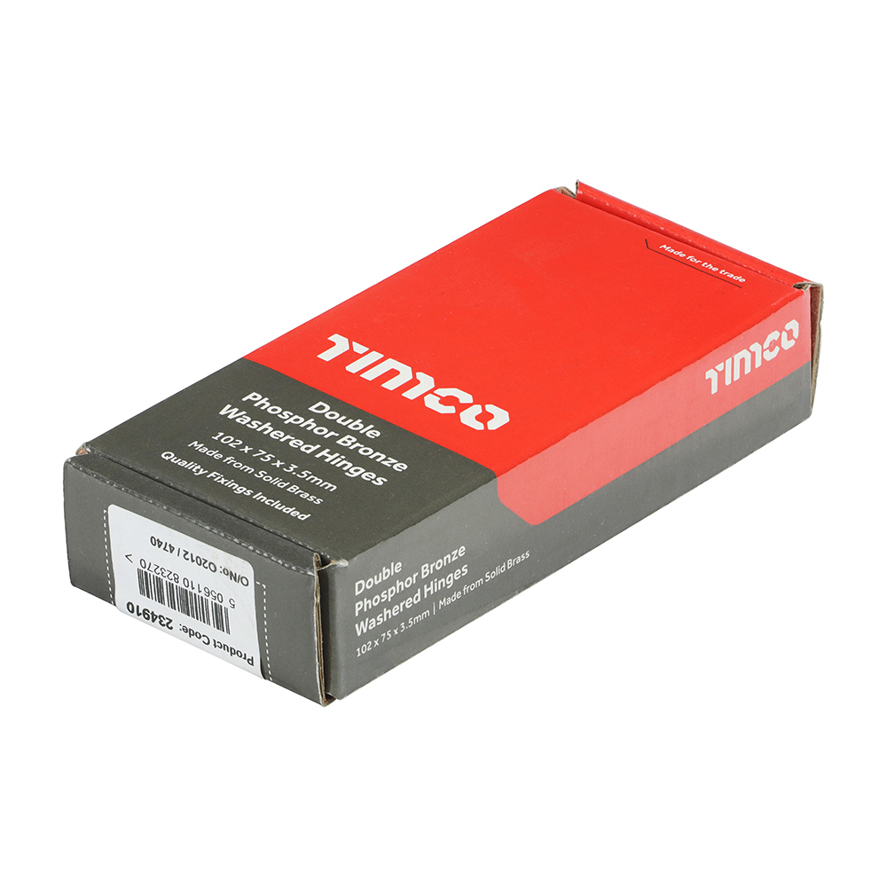 Double Phosphor Bronze Washered Hinges - Solid Brass - Antique Brass 102 x 75