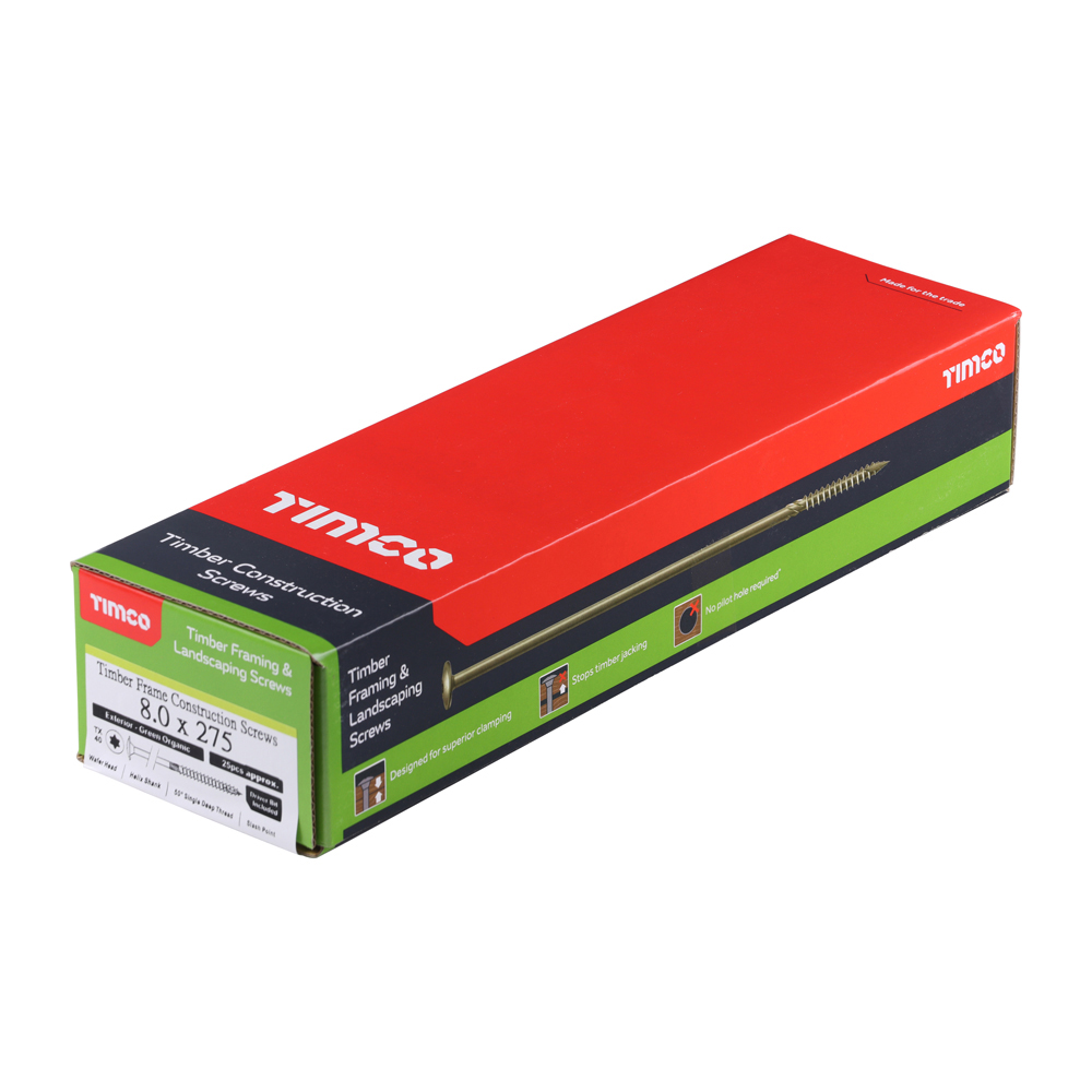 Timber Frame Construction & Landscaping Screws - Wafer - Exterior - Green Organic - 8.0 x 275