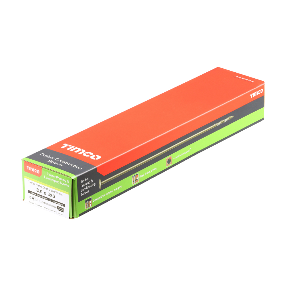 Timber Frame Construction & Landscaping Screws - Wafer - Exterior - Green Organic 8.0 x 350 - In Box