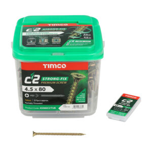 Timco C2 Strong-Fix Multi-Purpose Premium Screws - Yellow 4.5 x 80 - PZ - Double Countersunk - Tub of 375 - 45080C2TUB