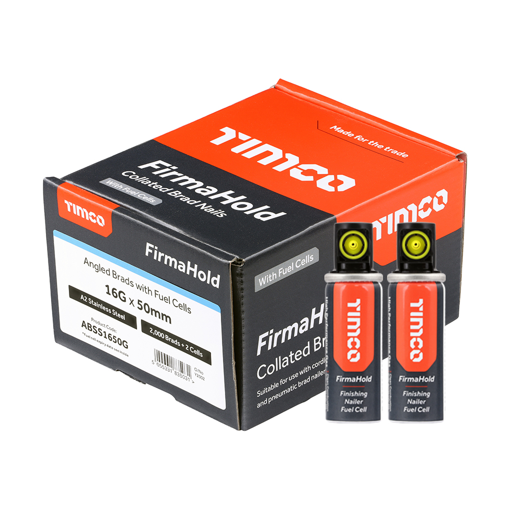 FirmaHold Collated Brad Nails & Fuel Cells - 16 Gauge - Angled - A2 Stainless Steel 16 x 50/2BFC