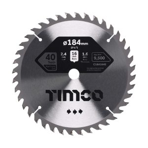 Timco Circular Saw Blade - Trimming/Crosscut - Medium/Fine - 184 x 16 x 40T - C1841640