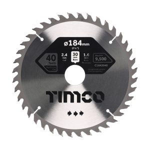 Timco Circular Saw Blade - Trimming/Crosscut - Medium/Fine - 184 x 30 x 40T - C1843040