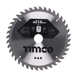 Timco Circular Saw Blade - Trimming/Crosscut - Medium/Fine - 216 x 30 x 40T - C2163040