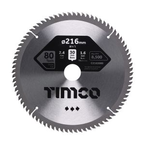 Timco Circular Saw Blade - Fine Trim/Finishing - Extra Fine - 216 x 30 x 80T - C2163080