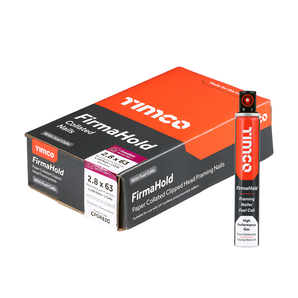 FirmaHold Collated Clipped Head Nails & Fuel Cells - Retail Pack - Ring Shank - FirmaGalv - 2.8 x 63/1CFC