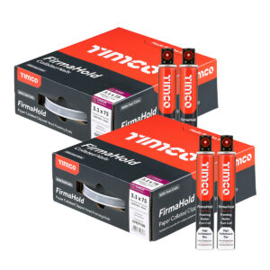Two Boxes of Timco FirmaHold 3.1 x 75mm Collated Clipped Head Nails & 2 Fuel Cells - FirmaGalv - Trade Pack - Ring Shank/2CFC - Box of 2200 - CFGT75GX2