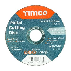 Timco Bonded Abrasive Disc - For Cutting - 115 x 22.2 x 2.5