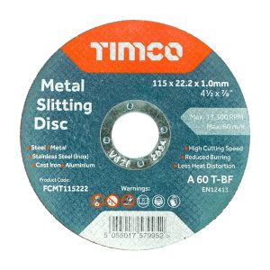 Timco Bonded Abrasive Disc - For Cutting - 115 x 22.2 x 1.0