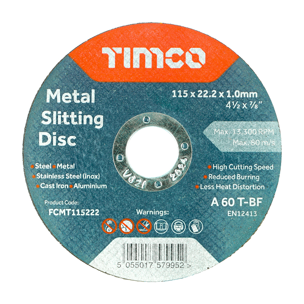Timco Bonded Abrasive Disc - For Cutting - 115 x 22.2 x 1.0