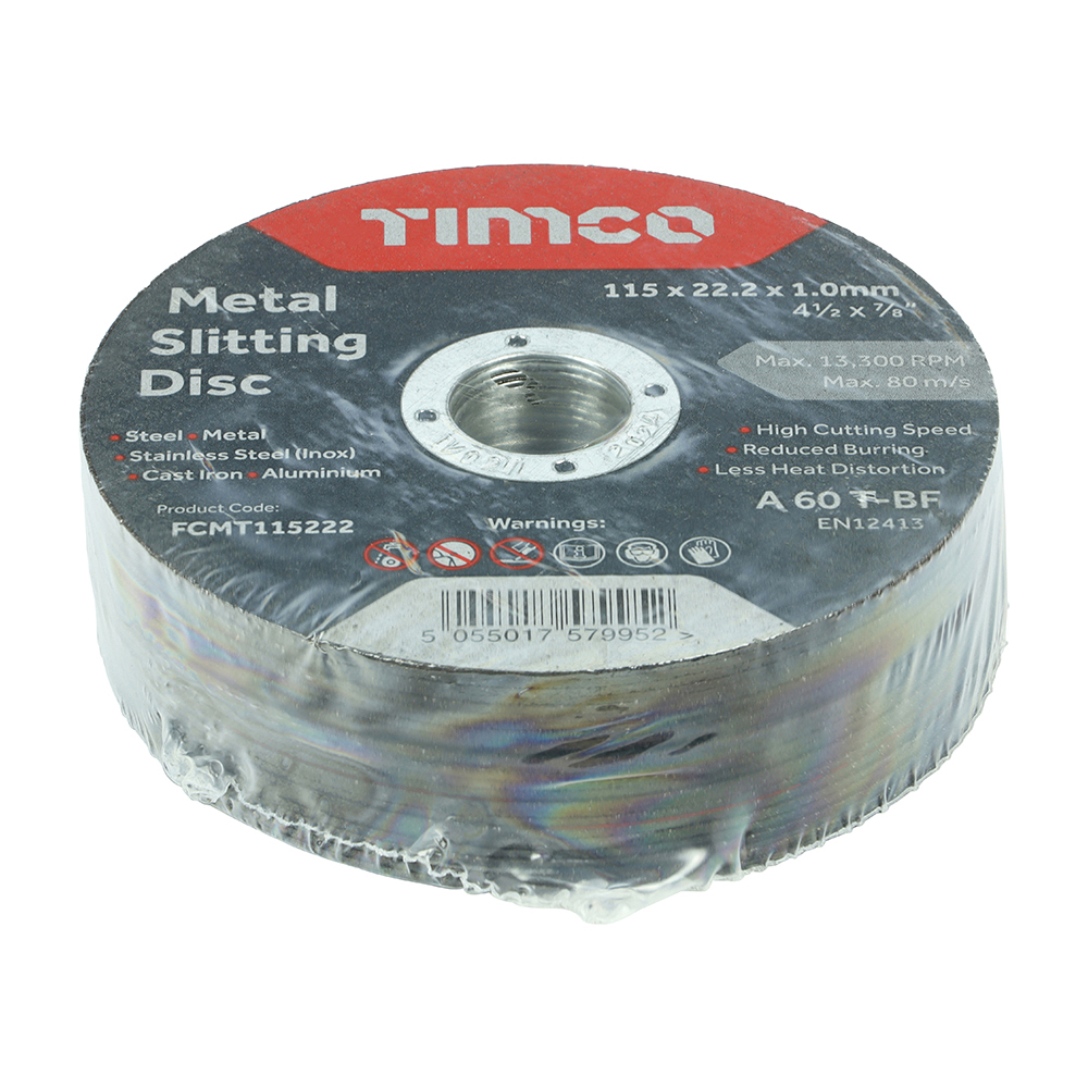 Timco Bonded Abrasive Disc - For Cutting - 115 x 22.2 x 1.0 - In packet