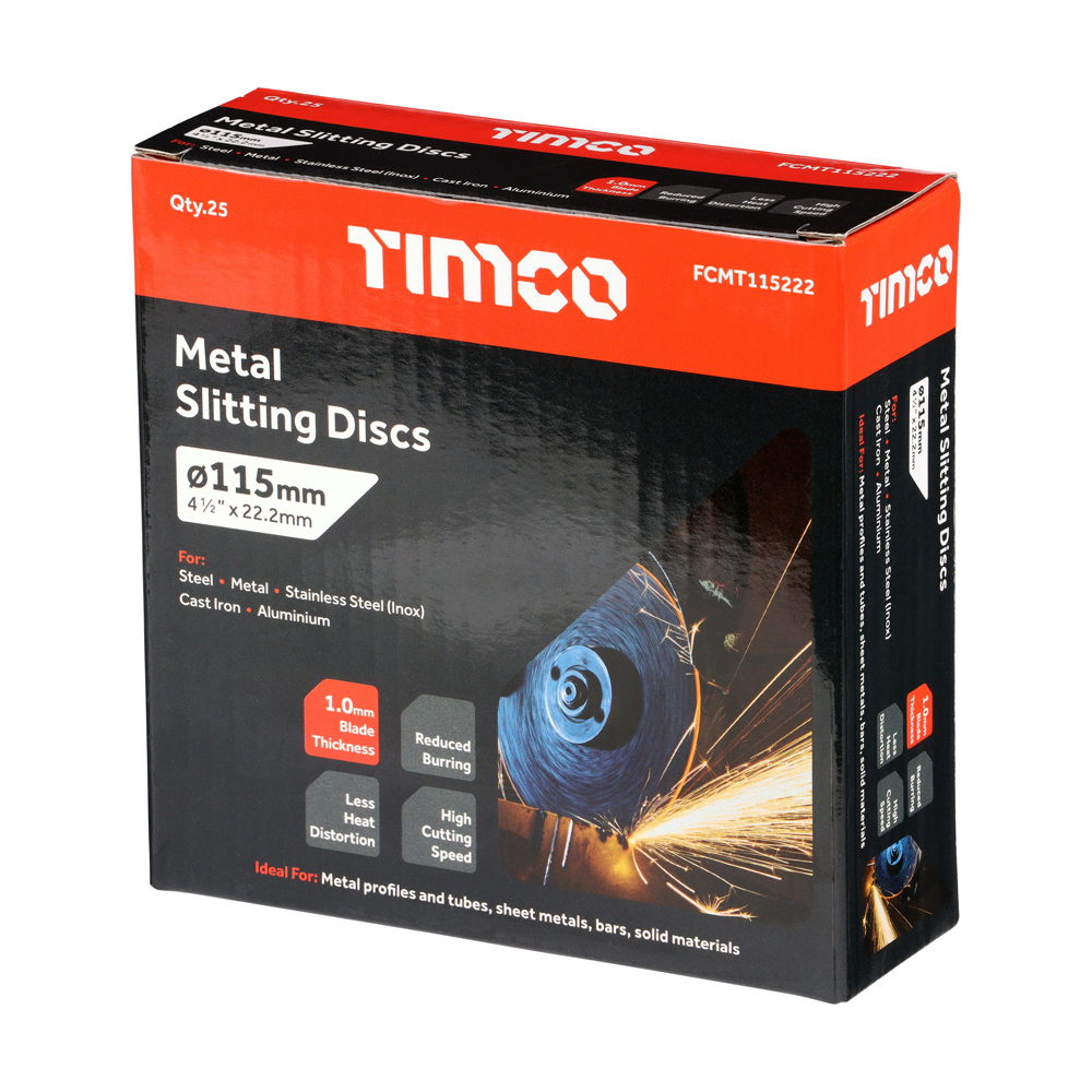 Timco Bonded Abrasive Disc - For Cutting - 115 x 22.2 x 1.0 - Box of 25