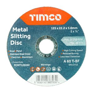 Timco Bonded Abrasive Disc - For Cutting - 125 x 22.2 x 1.0
