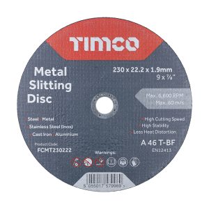 Timco Bonded Abrasive Disc - For Cutting - 230 x 22.2 x 1.9