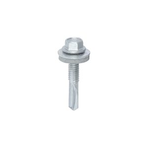 Timco Metal Construction Heavy Section Screws - Hex - EPDM Washer - Self-Drilling - Exterior - Silver Organic - 5.5 x 32 - Box of 100 - H32W16B