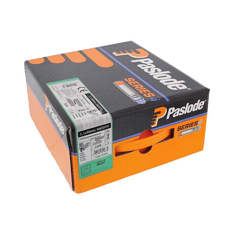 Paslode IM360Ci Nails & Fuel Cells Trade Pack - Plain Shank - Bright - 141076 - 3.1 x 90/2CFC - Box of 2200