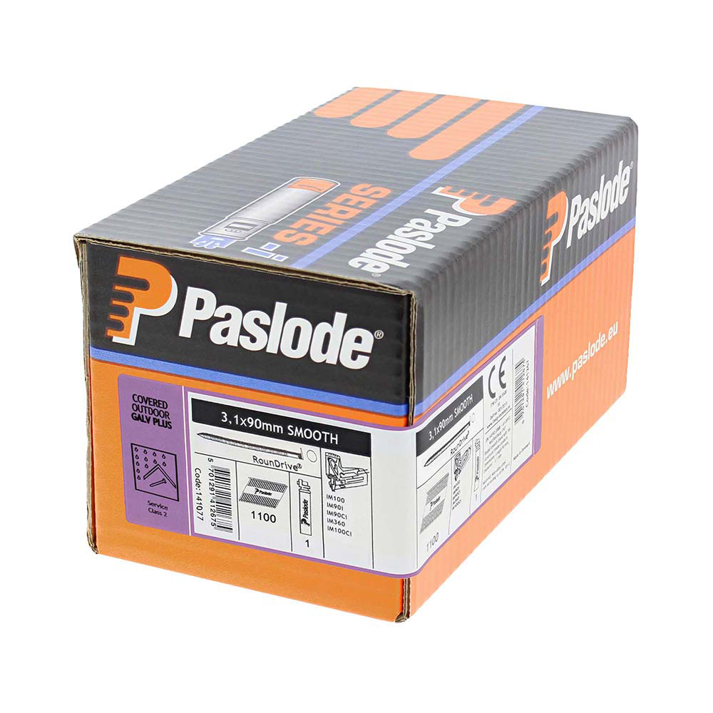 Paslode IM360Ci Nails & Fuel Cells Retail Pack - Plain Shank - Galvanised + - 141077 - 3.1 x 90/1CFC - Box of 1100