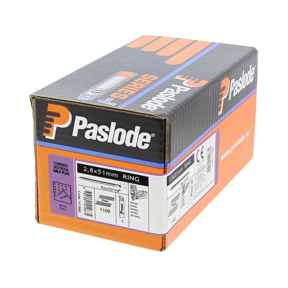Paslode IM360Ci Nails & Fuel Cells Retail Pack - Ring Shank - Galvanised + - 141080 - 2.8 x 51/1CFC - Box of 1100 -