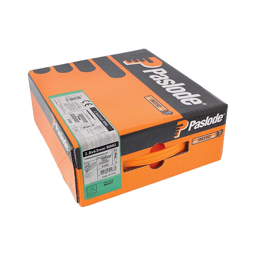 Paslode IM350+ Nails & Fuel Cells Trade Pack - Ring Shank - Bright - 141208 - 2.8 x 63/3CFC - Box of 3300