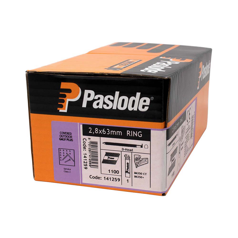 Paslode IM350+ Nails & Fuel Cells Retail Pack - Ring Shank - Galvanised + - 141259 - 2.8 x 63/1CFC - Box of 1100