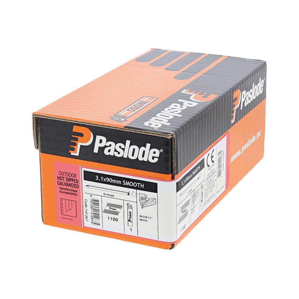 Paslode IM350+ Nails & Fuel Cells Retail Pack - Plain Shank - Hot Dipped Galvanised - 141267 - 3.1 x 90/1CFC - Box of 1100