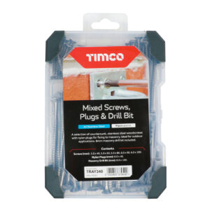 Timco Tray of 91 x Mix Screws Plug Drill Bit SS - TRAY340