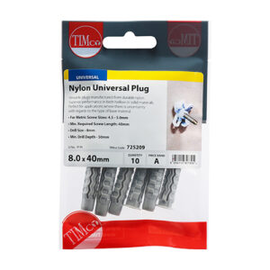 Timco - 224209 - Nylon Universal Plug - 8.0 x 40 - 100 pieces in TIMbag