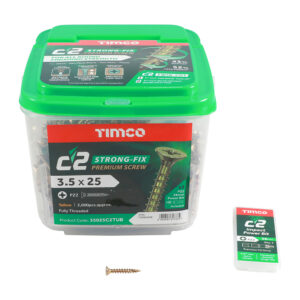 Timco C2 Strong-Fix Multi-Purpose Premium Screws - Yellow 3.5 x 25 - PZ - Double Countersunk - Tub of 2000 - 35025C2TUB
