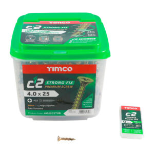 Timco C2 Strong-Fix Multi-Purpose Premium Screws - Yellow 4.0 x 25 - PZ - Double Countersunk - Tub of 1700 - 40025C2TUB