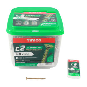Timco C2 Strong-Fix Multi-Purpose Premium Screws - Yellow 4.0 x 50 - PZ - Double Countersunk - Tub of 800 - 40050C2TUB