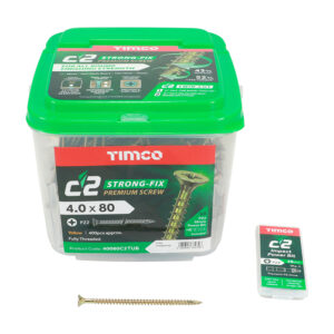 Timco C2 Strong-Fix Multi-Purpose Premium Screws - Yellow 4.0 x 80 - PZ - Double Countersunk - Tub of 400 - 40080C2TUB