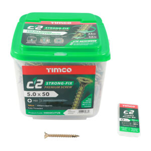 Timco C2 Strong-Fix Multi-Purpose Premium Screws - Yellow 5.0 x 50 - PZ - Double Countersunk - Tub of 600 - 50050C2TUB