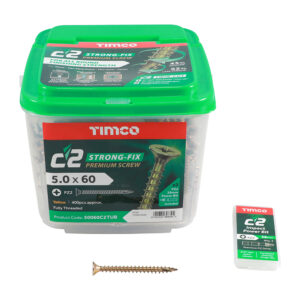 Timco C2 Strong-Fix Multi-Purpose Premium Screws - Yellow 5.0 x 60 - PZ - Double Countersunk - Tub of 400 - 50060C2TUB