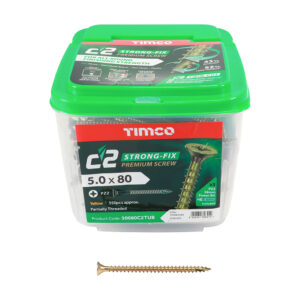 Timco C2 Strong-Fix Multi-Purpose Premium Screws - Yellow 5.0 x 80 - PZ - Double Countersunk - Tub of 350 - 50080C2TUB
