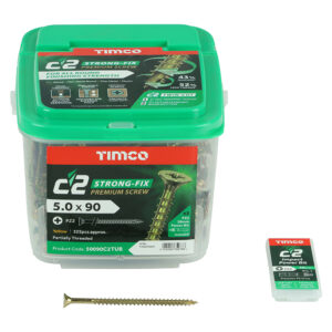 Timco C2 Strong-Fix Multi-Purpose Premium Screws - Yellow 5.0 x 90 - PZ - Double Countersunk - Tub of 325 - 50090C2TUB