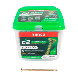 Timco C2 Strong-Fix Multi-Purpose Premium Screws - Yellow 5.0 x 100 - PZ - Double Countersunk - Tub of 300 - 50100C2TUB