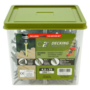 Timco C2 Deck-Fix Premium Decking Screws - Green 4.5 x 75 - TX - Countersunk - Exterior - Tub of 250 - 75C2D250