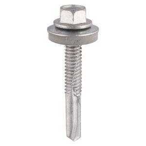 Timco Self-Drilling Screws - 5.5 x 38 - Hex - For Heavy Section Steel - Exterior - Silver - With EPDM Washer - TIMbag of 100 - H38W16BB