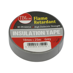 Timco - ITGREY - PVC Insulation Tape Grey - 25m x 18mm - 10 pieces in Roll Pack